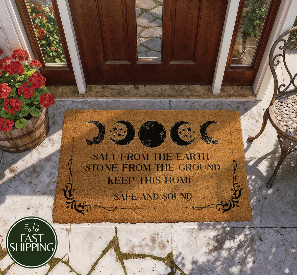 Salt From The Earth Quote Blessing Doormat, Mistic Moon Phase Welcome Mat