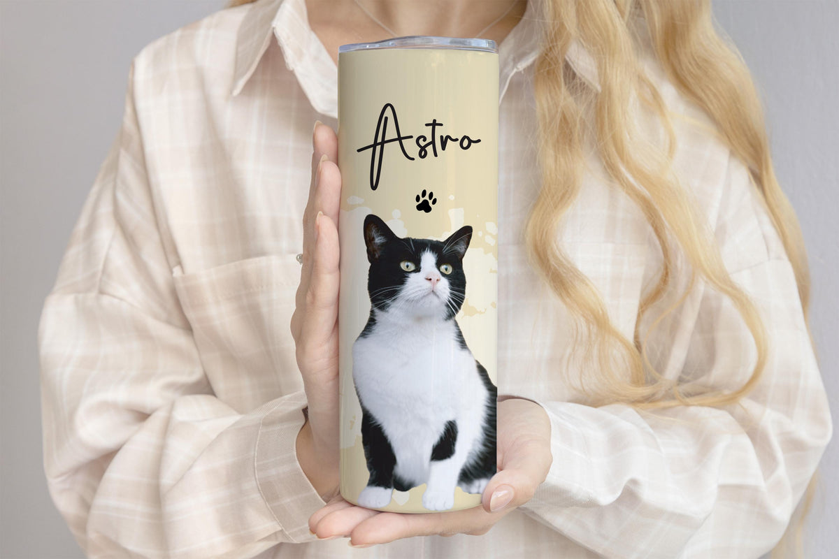 Personalized Dog and Cat Water Bottle, Custom Pet Photo Tumbler, Dog Portrait & Name Travel Cup, Dogs Mom Gift Mug, Pets Lover Drinkware