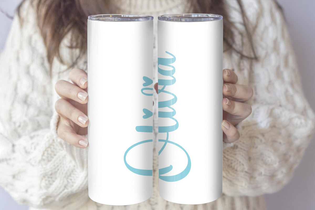 Custom Name Minimalist Tumbler With Straw, Blue Script Women Travel Cup