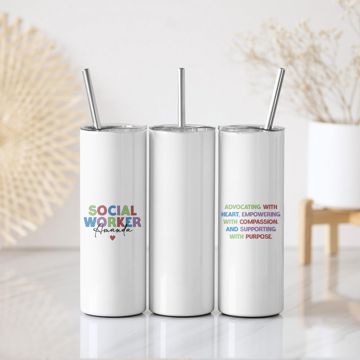 Custom Name Social Worker Coffee Tumbler, Personalized Therapist Cup, Advocate Compassion Gift