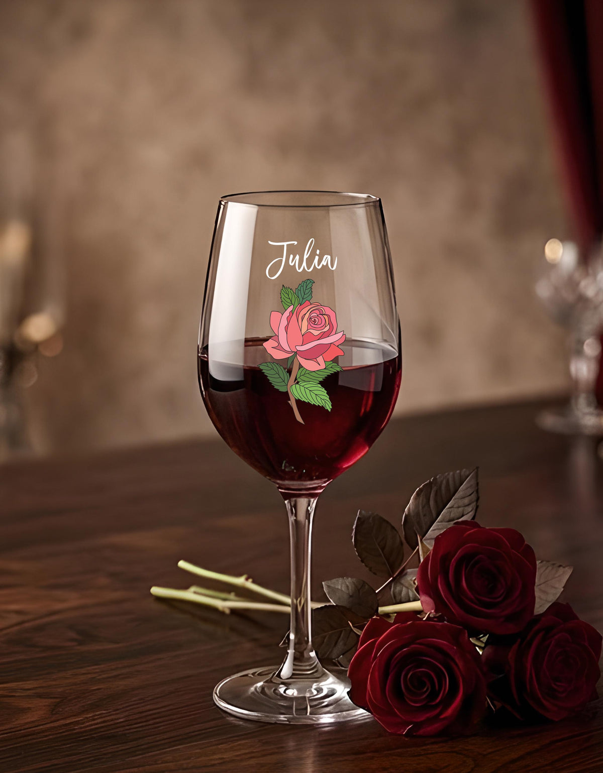 Personalized Birth Flower Glass, Custom Name Stemware, Birth Month Flower Gift for Mom