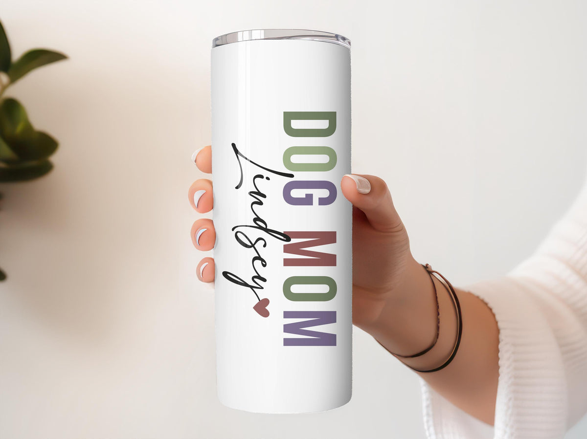 Personalized Dog Mom Coffee Tumbler, Custom Pet Name & Paw Print Insulted Cup, Dog Owner Gift