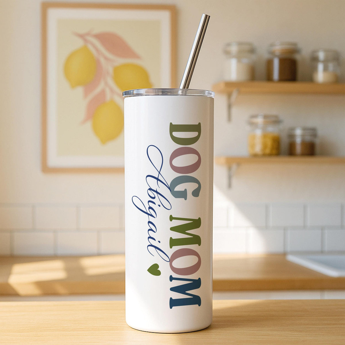 Personalized Dog Mom Tumbler, Custom Pet Name Travel Mug, Insulated Coffee Cup