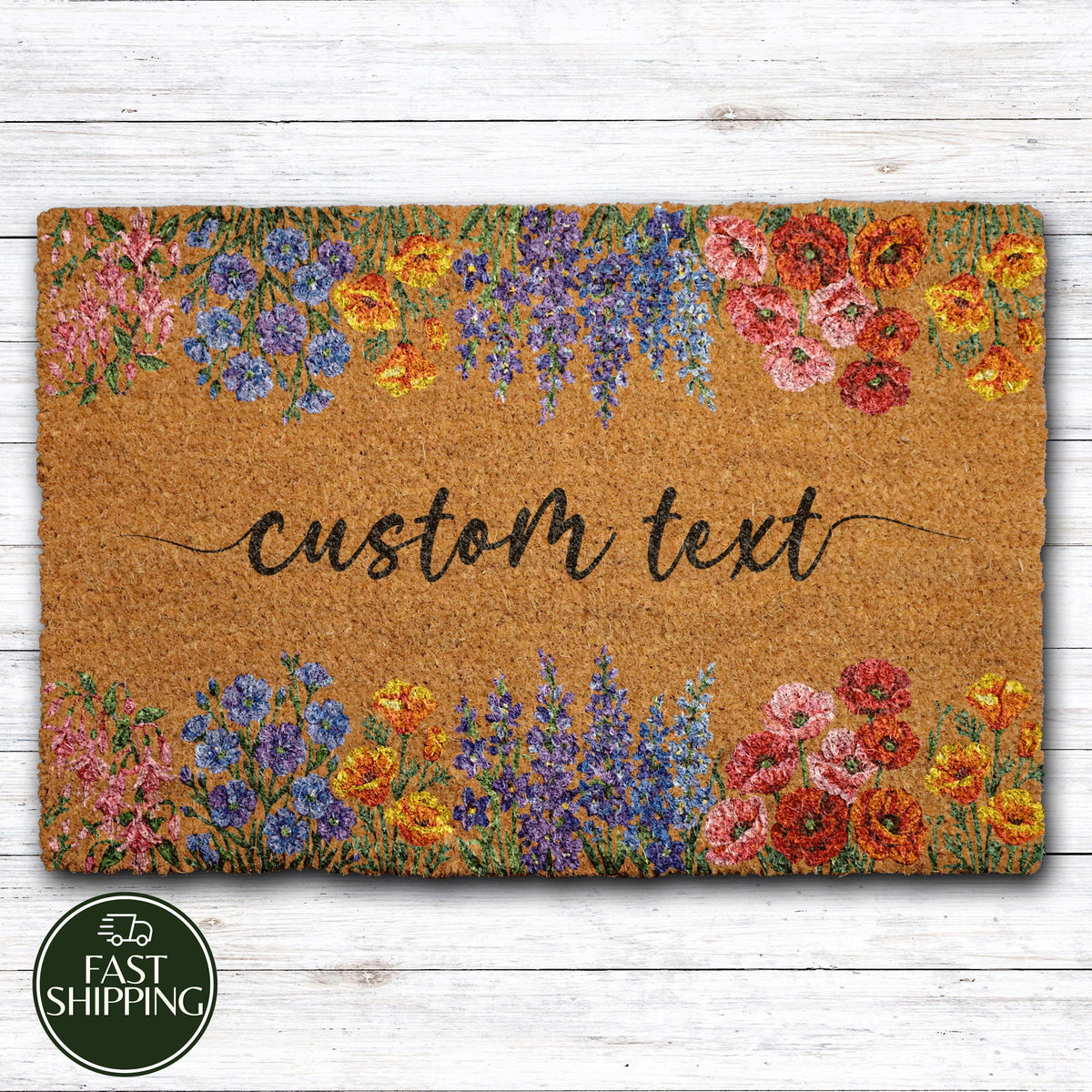 Personalized Wildflowers Doormat, Custom Text Boho Welcome Mat, Botanical Floral New Home Gift