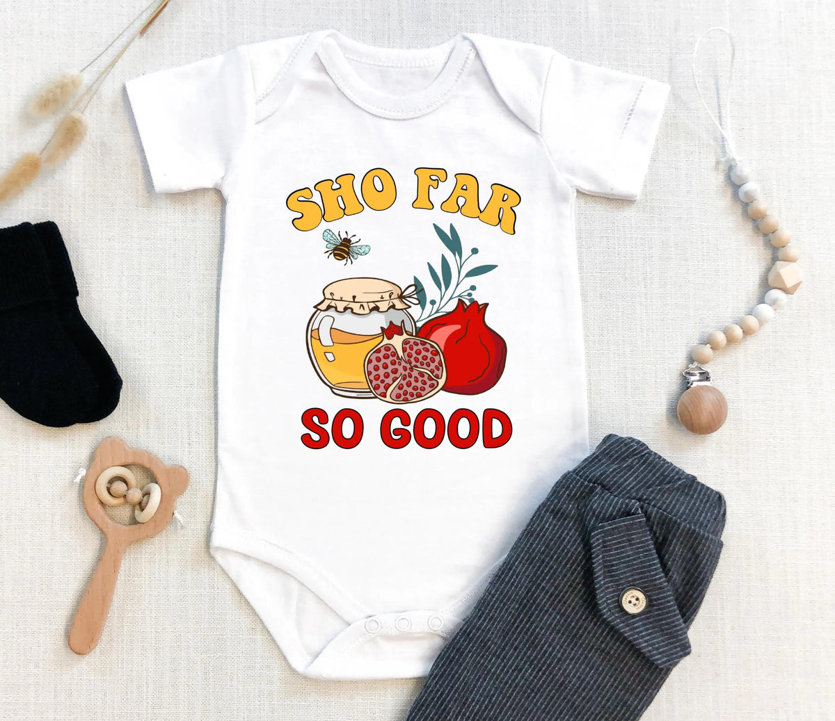 Sho Far So Good Kids Shirt, Rosh Hashanah T-Shirt, Rosh Hashanah Baby Gift, Jewish Baby Bodysuit