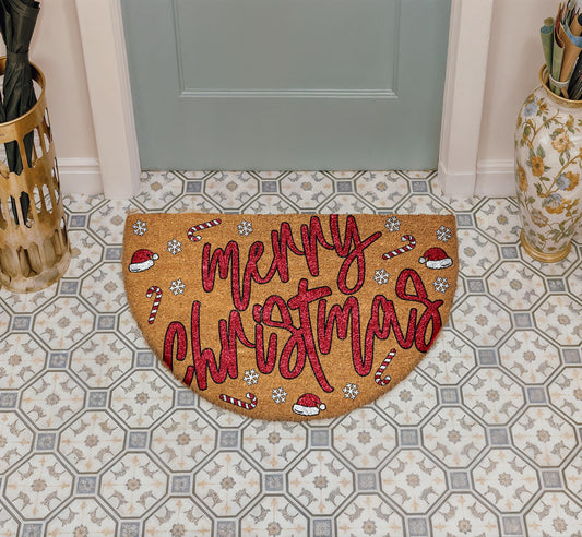 Merry Christmas Santa Vibe Doormat, Santas Hat & Candy Cane Pattern Welcome Mat
