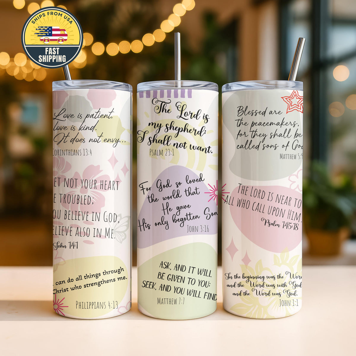 Christian Tumbler with Straw, Bible Verse Tumbler, Faith Based Cup, Religious Gift
