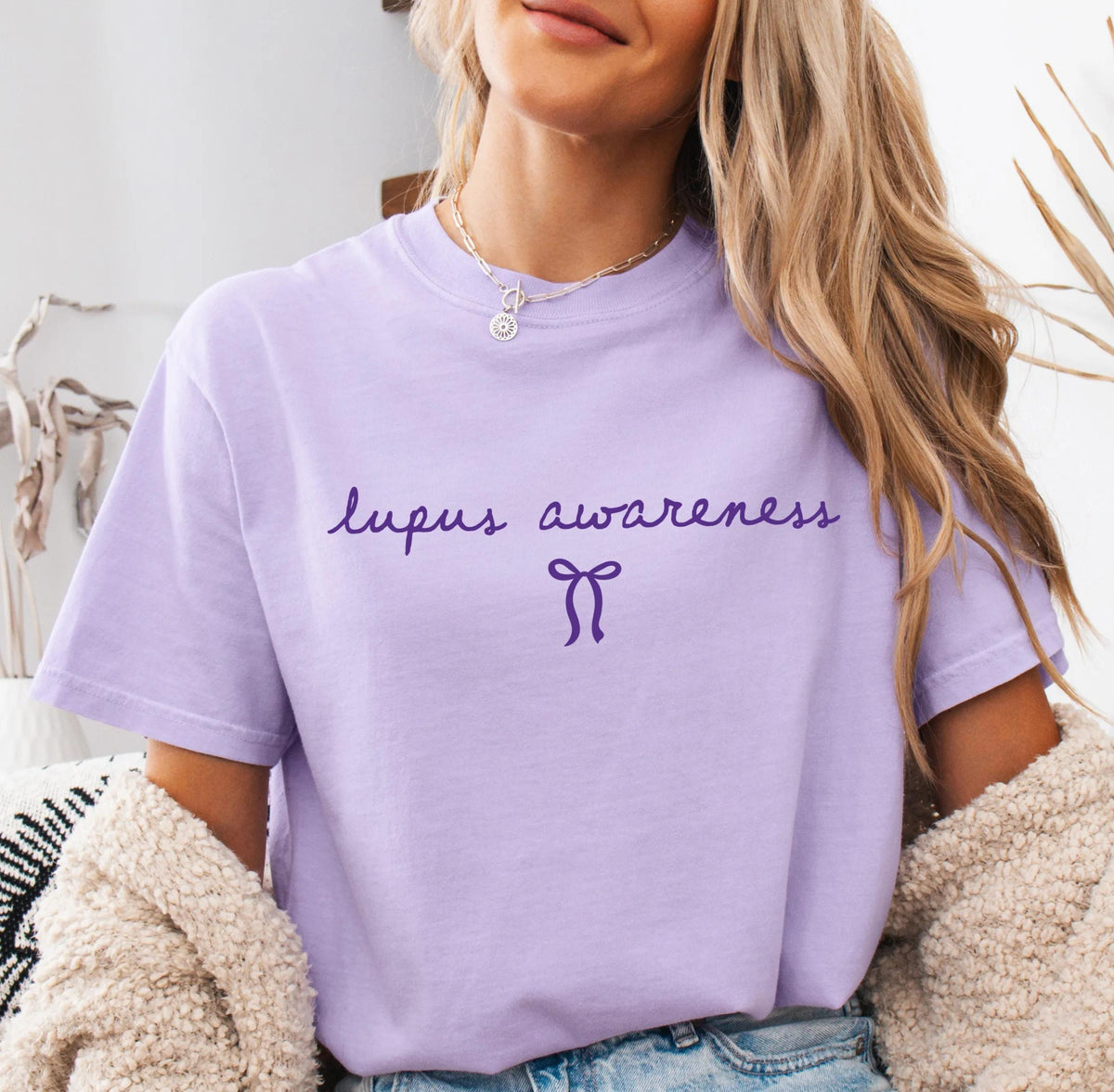 Comfort Colors® Lupus Warrior Shirt, Coquette Bow Lupus Fighter T-Shirt, Purple Ribbon Tee Gift