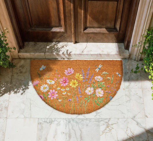 Wild Flowers Coir Doormat, Spring Blossom Home Decor, Colorful Flowers Front Porch Coir Rug