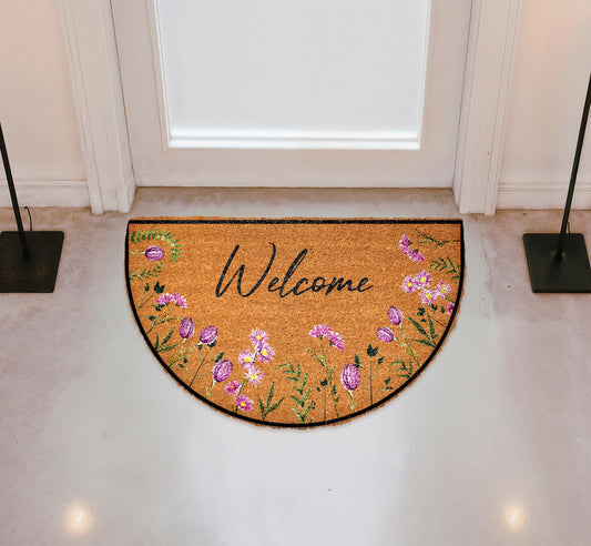 Purple Tulips Doormat, Welcome Tulips Enter Rug, Floral Welcome Mat