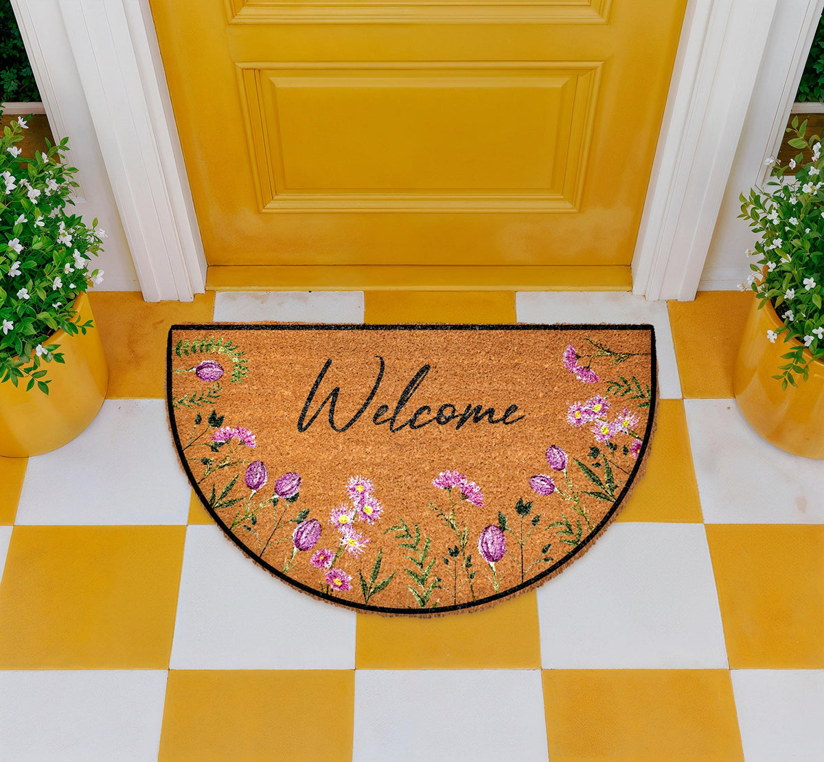 Purple Tulips Doormat, Welcome Tulips Enter Rug, Floral Welcome Mat