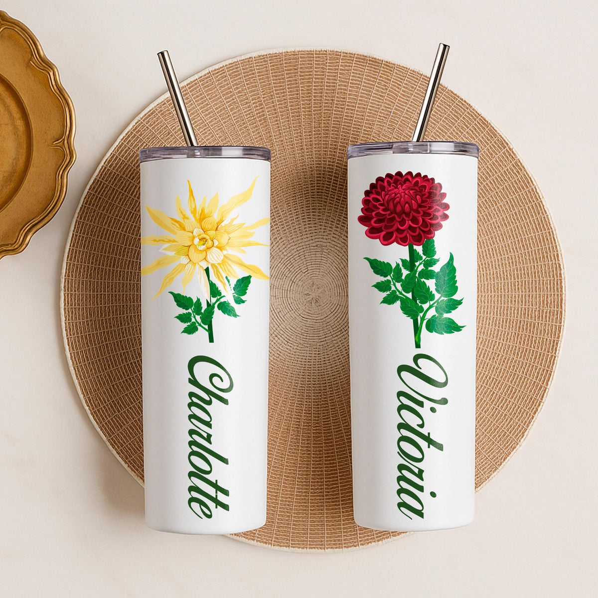 Custom Birth Flower Name Tumbler, Personalized Stainless Steel Travel Mug