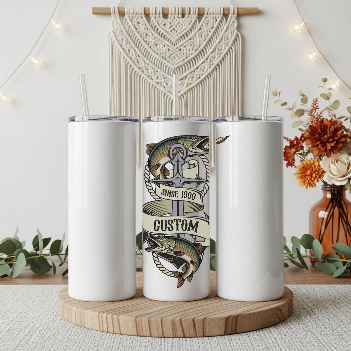Personalized Fishing Tumbler With Straw, Custom Angler Coffee Tumbler, Outdoorsmen Gift For Him