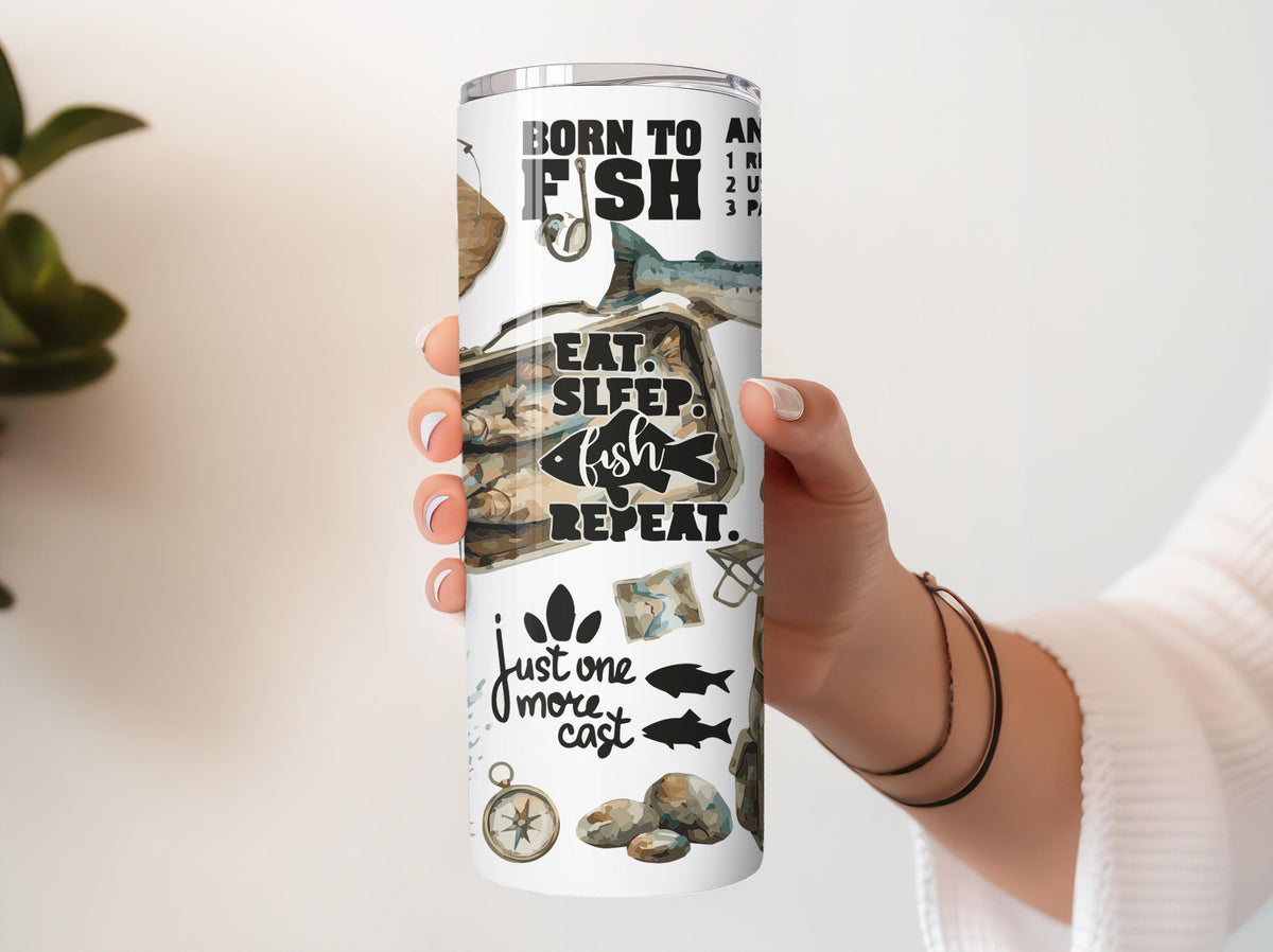 Eat Sleep Fish Repeat Coffee Tumbler, Fishing Insulated Cup, Fishermen Adventure Gift