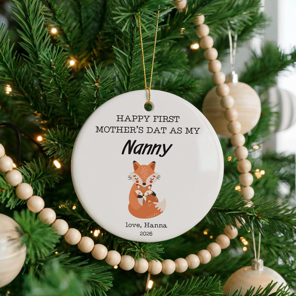 Personalized Safari Nanny Ornament, First Mother's Day Ceramic Keepsake