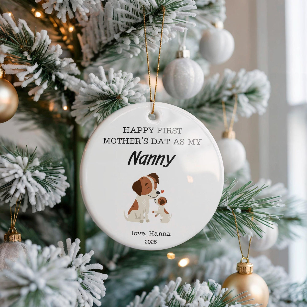 Personalized Safari Nanny Ornament, First Mother's Day Ceramic Keepsake