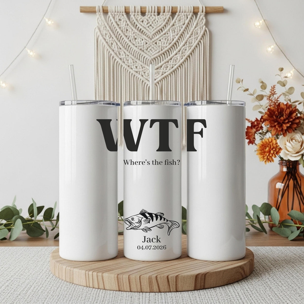 Custom Name & Date Fisherman Tumbler, Funny Where is the Fish Cup, Fishing Gag Gift