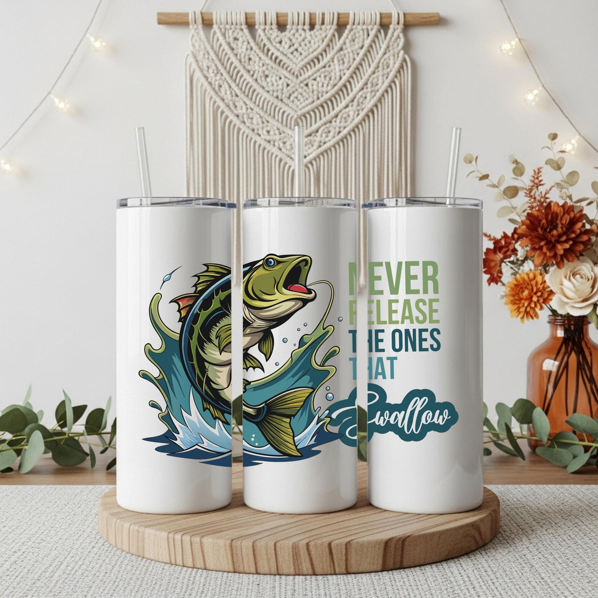 Never Release The Ones That Swallow Cup, Adult Humor Fisherman Coffee Tumbler