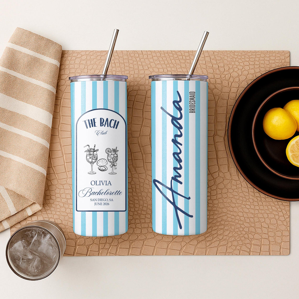 Personalized Bachelorette Tumbler, Custom Name Beach Bach Travel Mug, Bridesmaid Coastal Drinkware