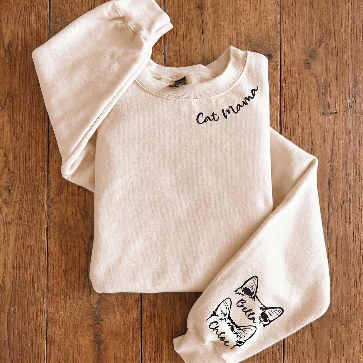 Personalized Cat Mama Sweatshirt, Custom Pets Name Sweater, Cats Mom on Neckline Hoodie, Pet Lover Memorial Gift