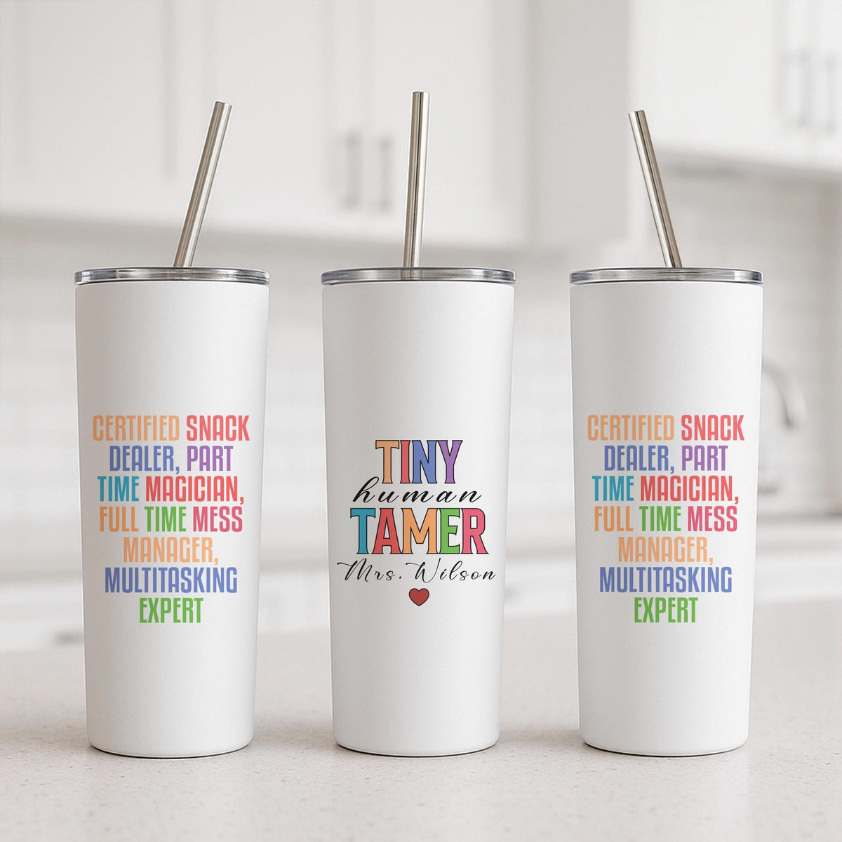 Personalized Teacher Tumbler, Tiny Human Tamer Coffee Mug, Custom Name Travel Cup