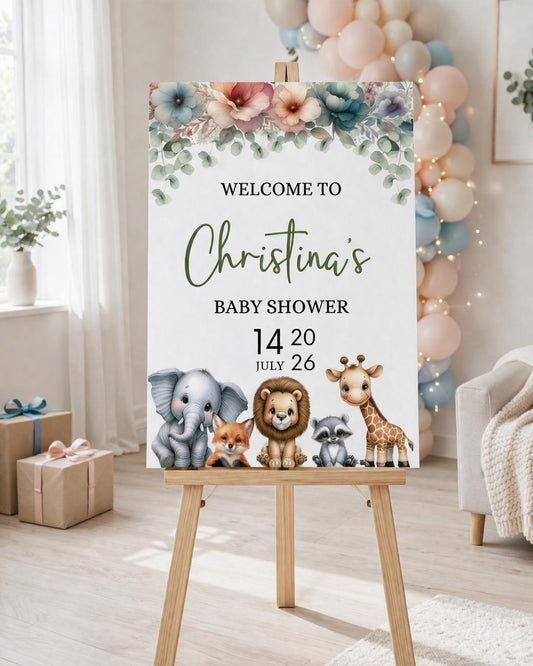 Safari Jungle Baby Shower Welcome Sign, Wild Animals Foam Board Decor