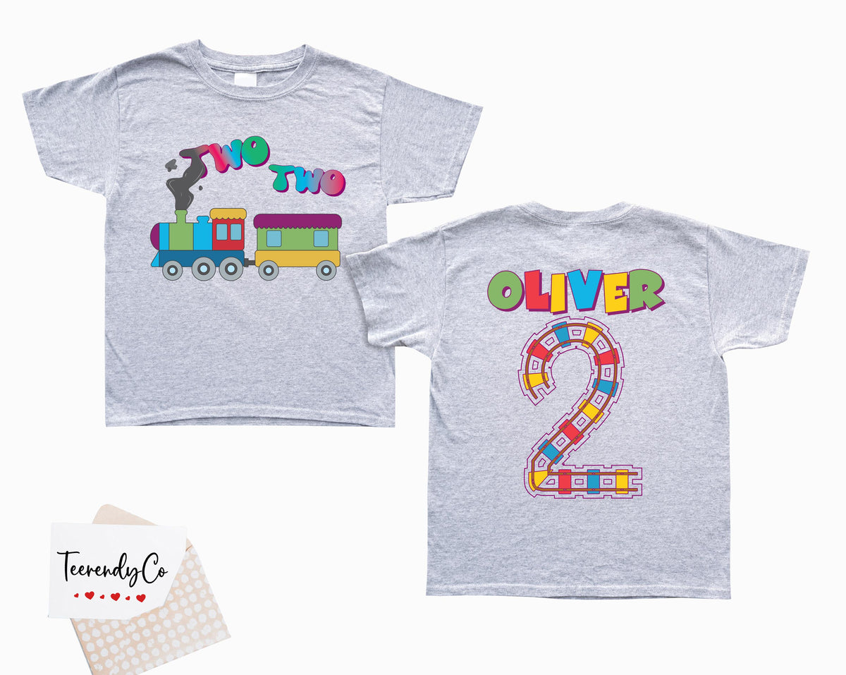 Train Theme Birthday T-Shirt, Personalized Birthday Boy Shirt, Toddler Birthday Party Gift Tee