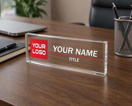 Personalized Acrylic Desk Name Plate, Custom Office Name Sign, Freestanding Block Nameplate