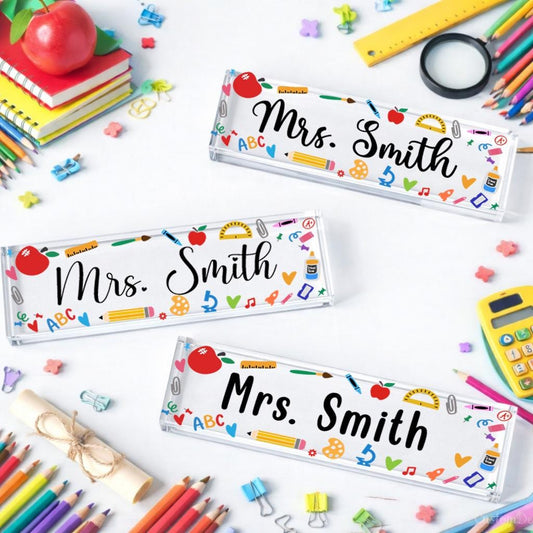 Personalized Acrylic Teacher Desk Name Plate, Custom Name Plaque, USA Made
