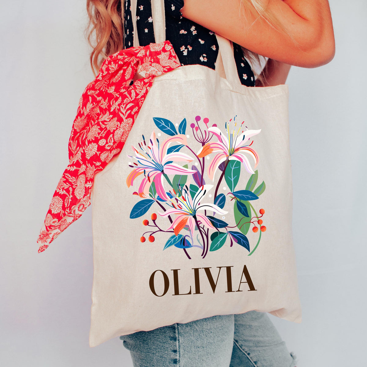 Personalized Birth Flower Tote Bag, Floral Birthday Gift Tote, Mother's Day Gift Tote Bag