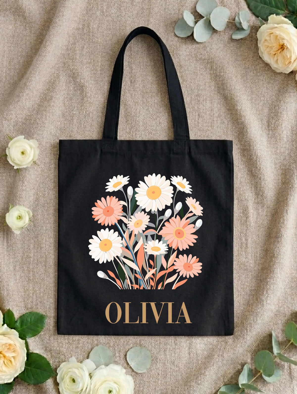 Personalized Birth Flower Tote Bag, Floral Birthday Gift Tote, Mother's Day Gift Tote Bag