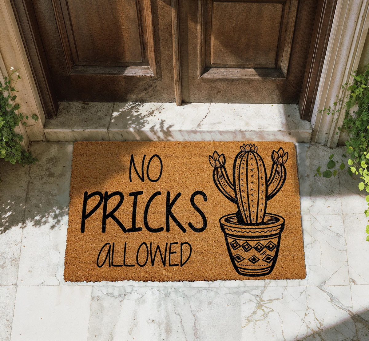 No Pricks Allowed Doormat, Funny Cactus Welcome Mat, Cactus Lover Housewarming Gift