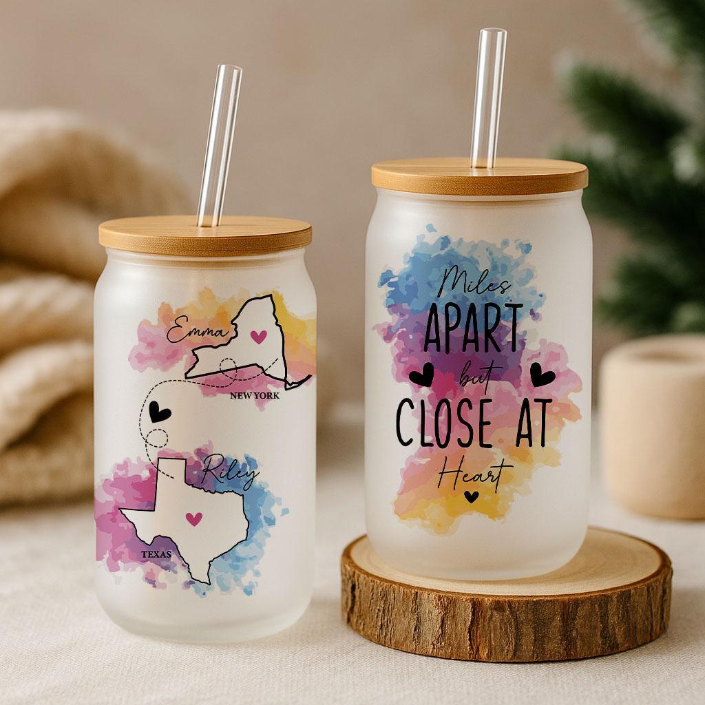 Personalized Miles Apart But Close At Heart Glass Cup