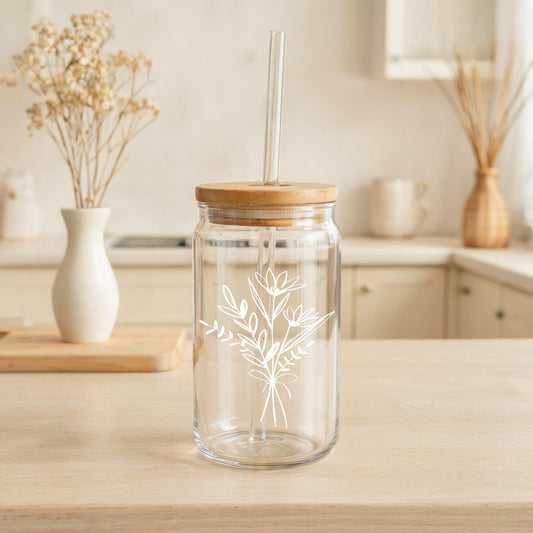 Wild Flowers Bouquet Iced Coffee Cup, Floral Themed Can Glass Tumbler
