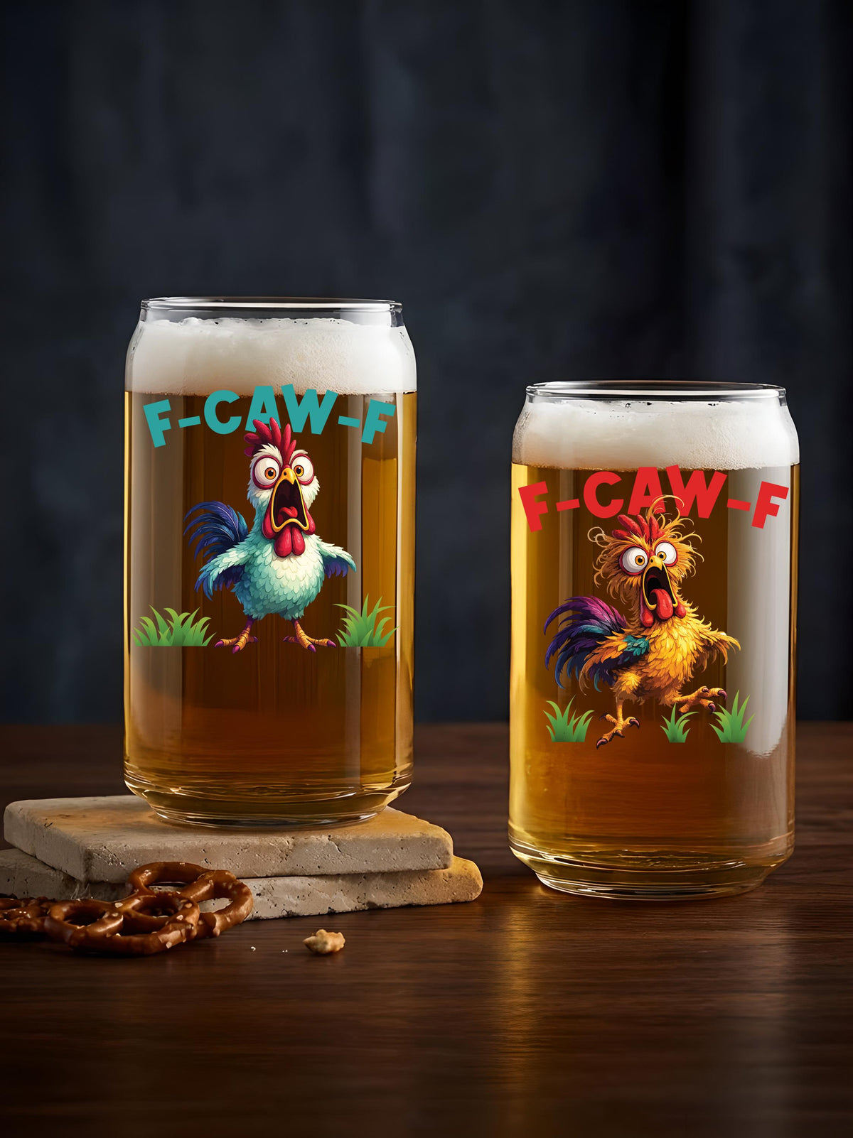 F-Caw-F Funny Rooster Beer Glass, 16oz Humorous Chicken Pint