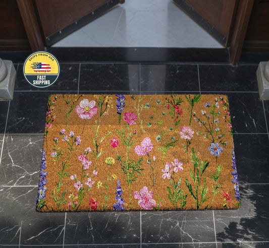Wildflowers Welcome Mat, Colorful Floral Welcome Mat, Wildflower Pattern Doormat