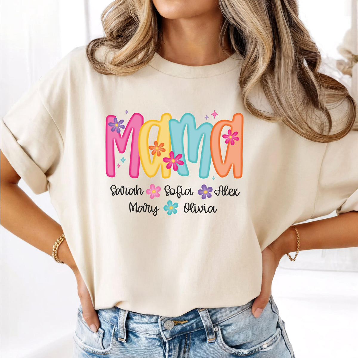 Comfort Colors® Personalized Floral Mama Shirt, Colorful Grandma & Aunt T-Shirts, Mother's Day Gift