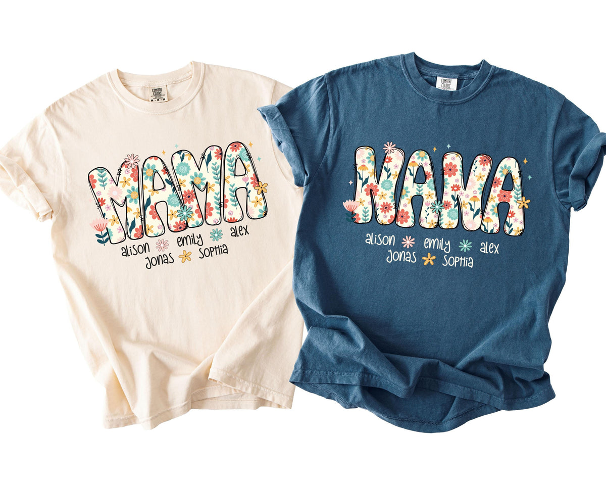 Comfort Colors® Custom Floral Mama Shirt, Personalized Grandma & Gigi T-Shirts, Mother's Day Gift
