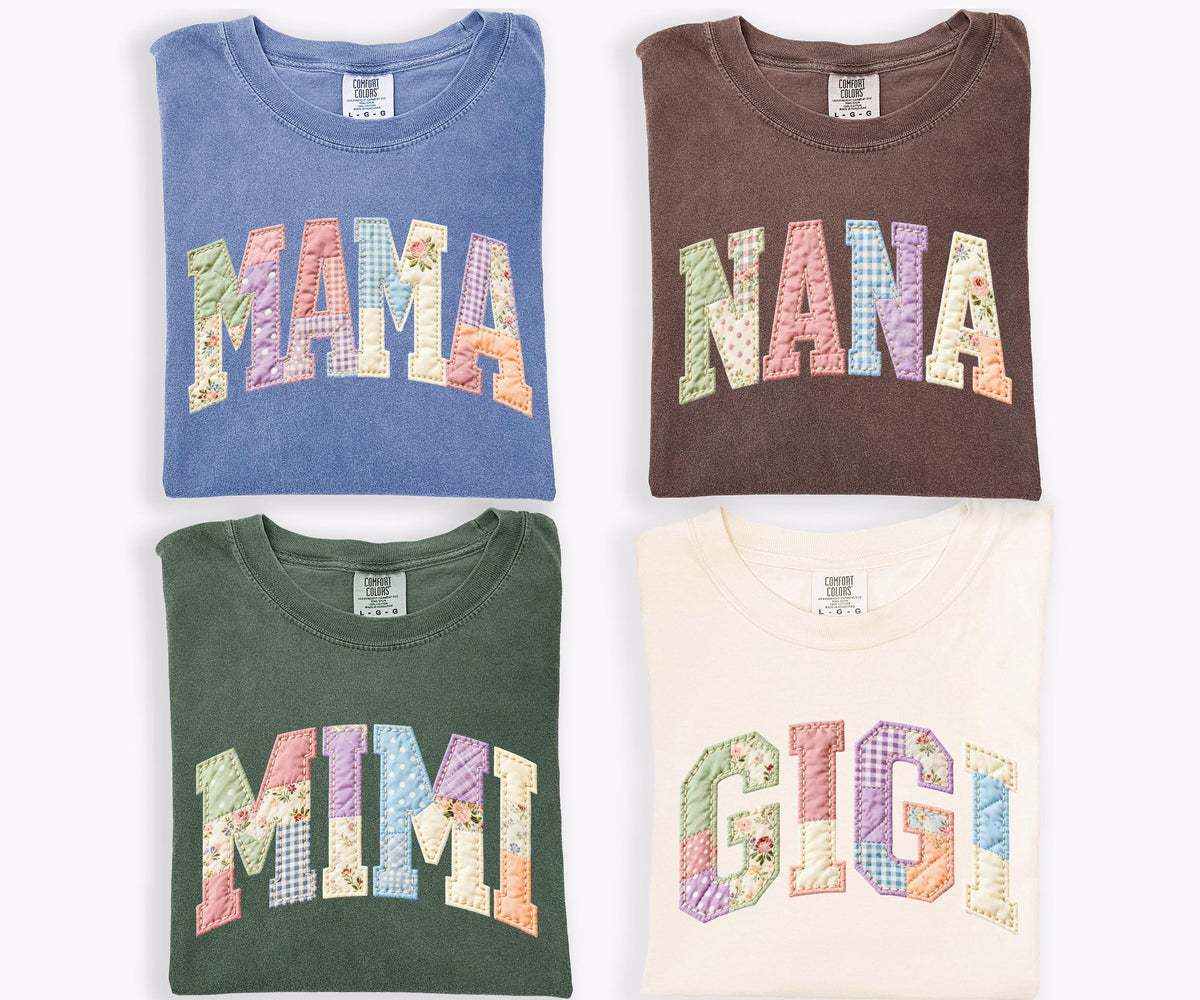 Comfort Colors® Faux Patchwork Mama Mimi Shirt, Floral Nana Gigi Tee, Mother's Day Gift