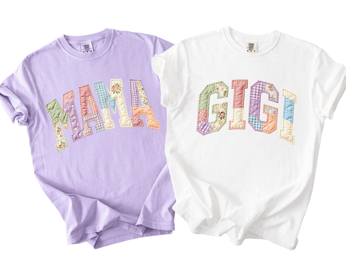 Comfort Colors® Faux Patchwork Mama Mimi Shirt, Floral Nana Gigi Tee, Mother's Day Gift