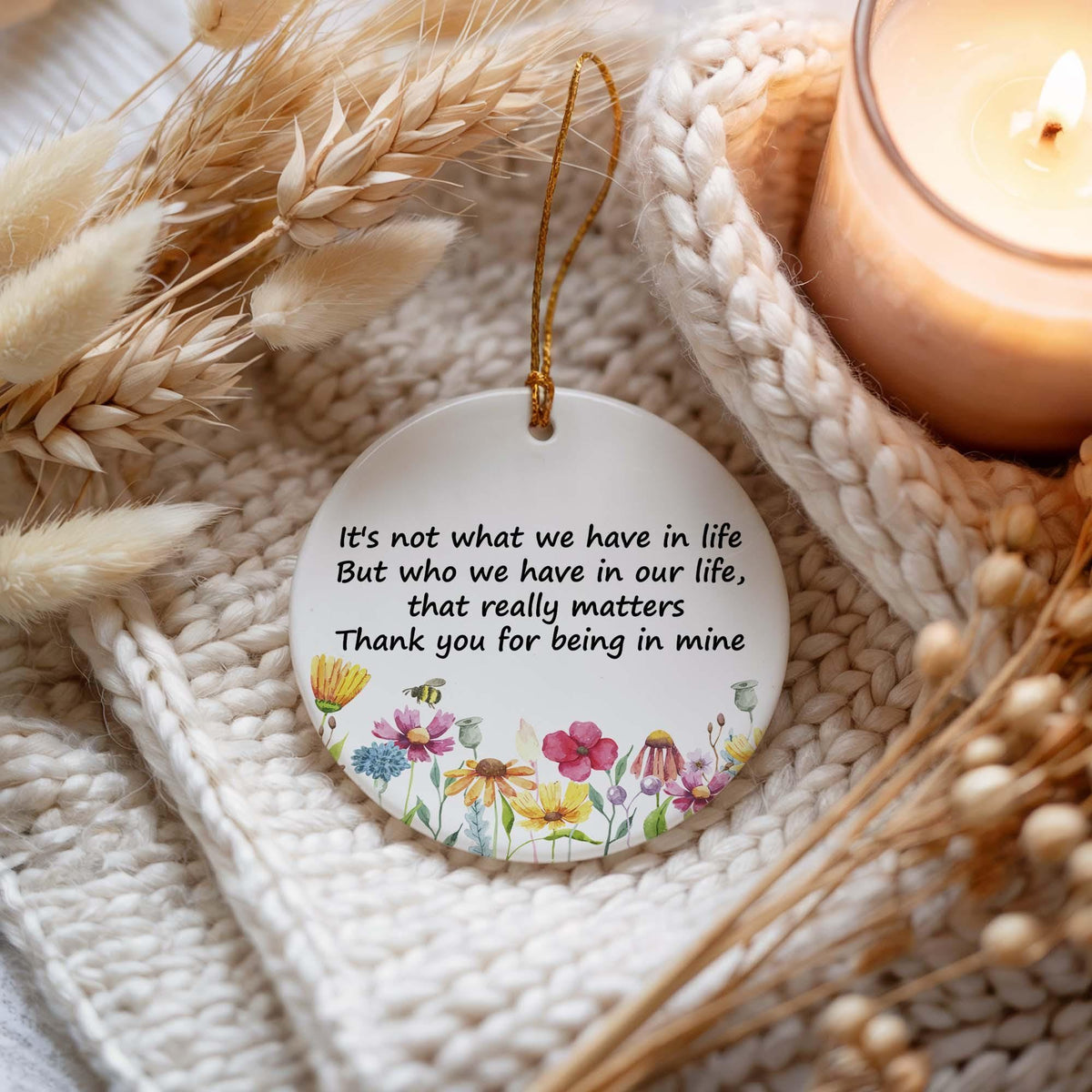 Floral Thank You For Being In Mine Ornament, Ceramic Friend Appreciation Keepsake