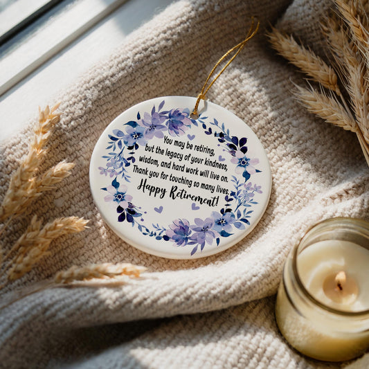 Happy Retirement Ceramic Ornament, Retirement Blessing Ornament, Thank You Retirement Souvenir