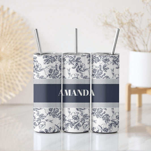 Custom Name Aesthetic Toile de Jouy Coffee Tumbler