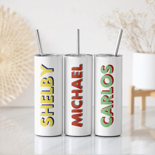Personalized Colorful Shadow Typography Insulated Cup, Custom Name Modern Office Coffee Tumbler