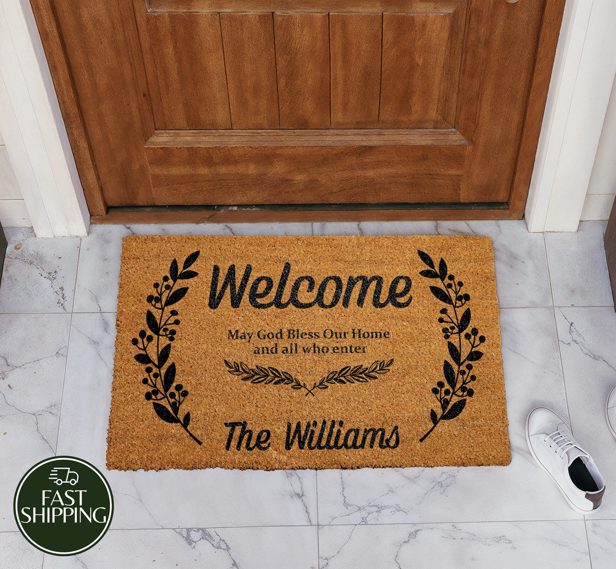 Custom Family Name Religious Doormat, Personalized Christian Welcome Mat
