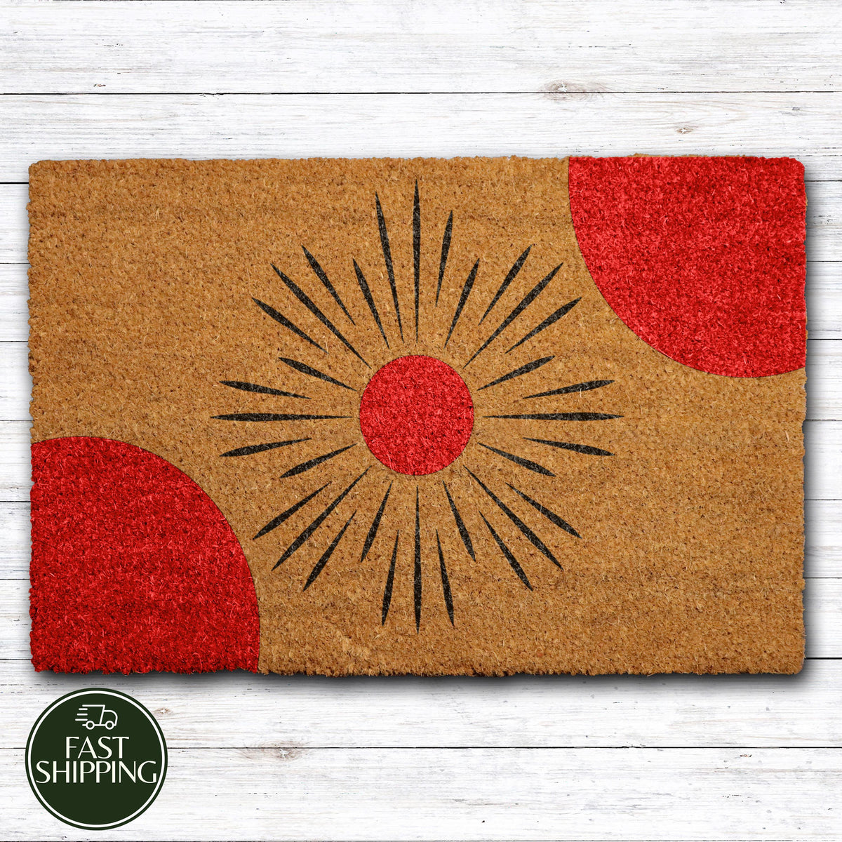 Modern Sunburst Welcome Mat, Abstract Sun Illustration Doormat