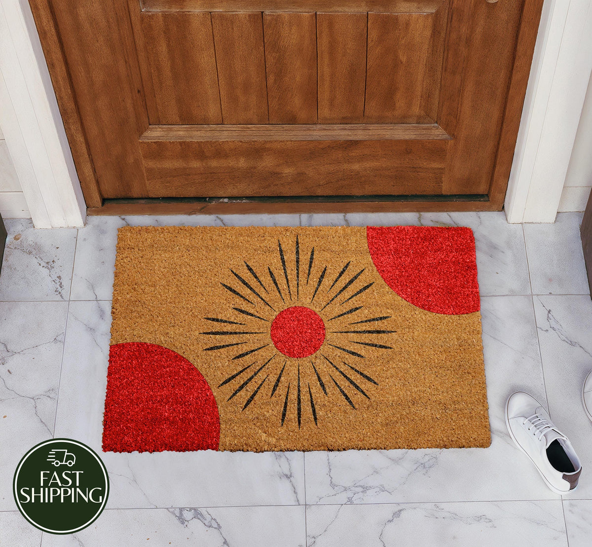Modern Sunburst Welcome Mat, Abstract Sun Illustration Doormat