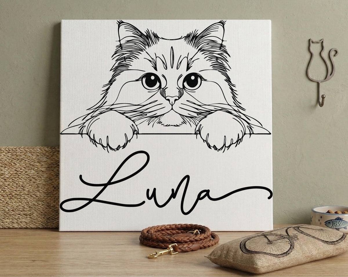 Custom All Cat Breed Memorial Wall Art, Cats Line Art Canvas Print, Cat Drawing Keepsake Artwork, Cats Lover Mom Gift