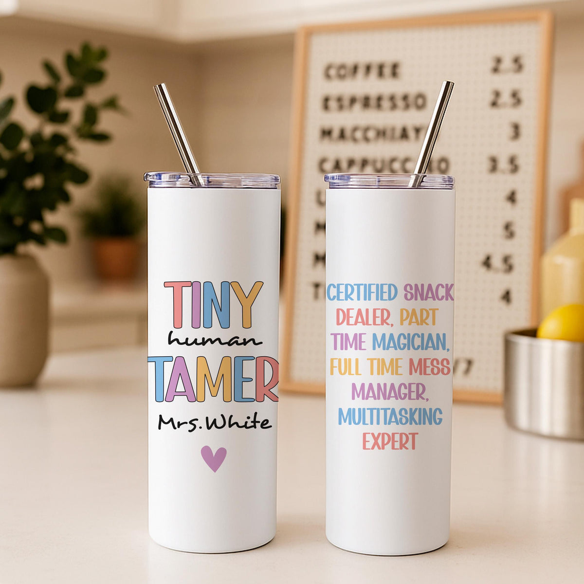 Tiny Human Tamer 20oz Tumbler, Personalized Teacher Appreciation Cup Gift, Preschool Teacher