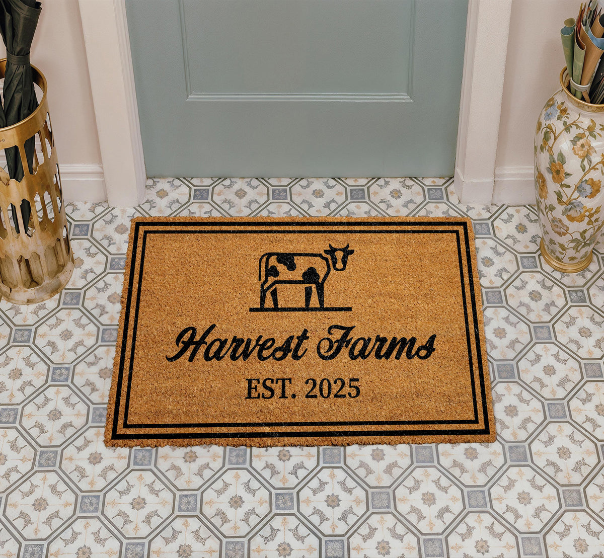 Custom Farmhouse Welcome Mat, Personalized Farm Name & Est. Year Welcome Mat